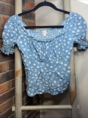 Franki by Francesca’s Girls Size 14 Blue Floral Smocked Peplum Top Cottagecore